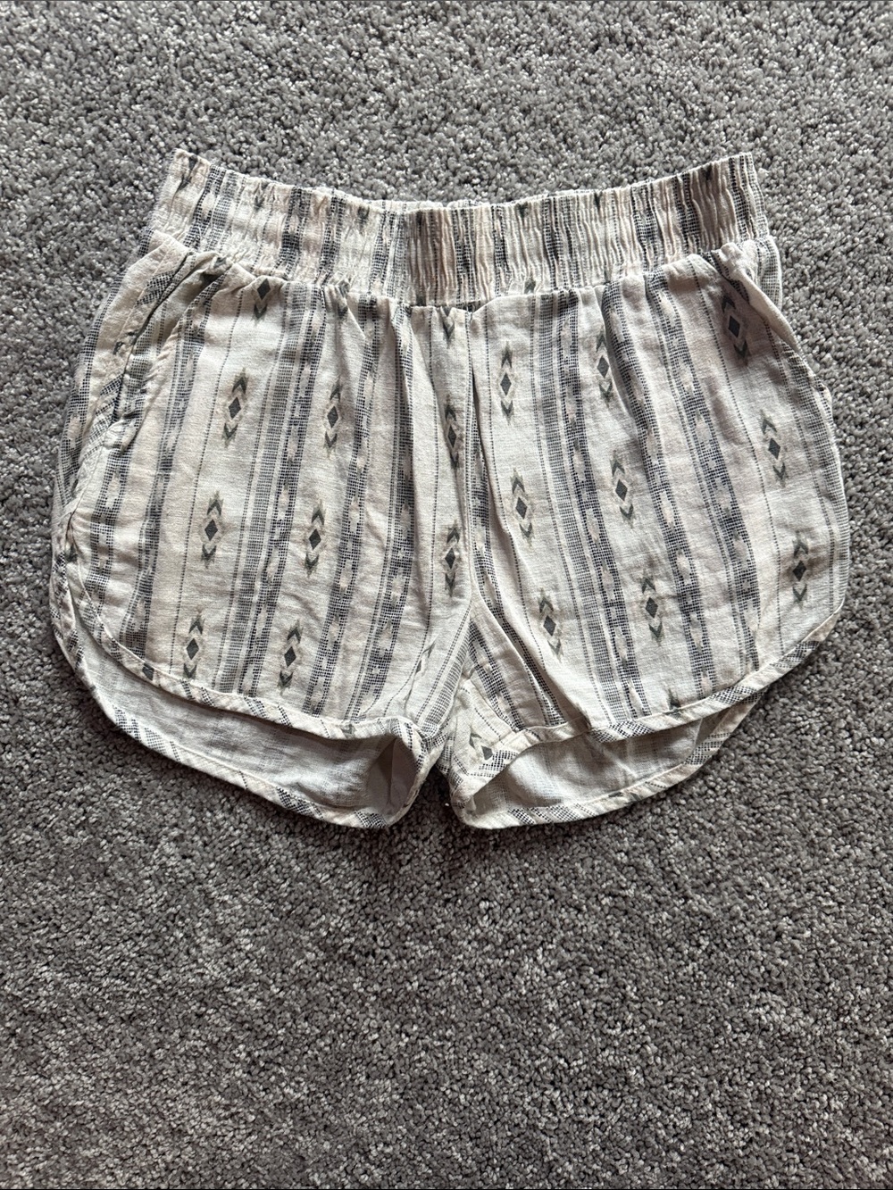 Rewash Cream and Gray Striped Woven Athletic Shorts